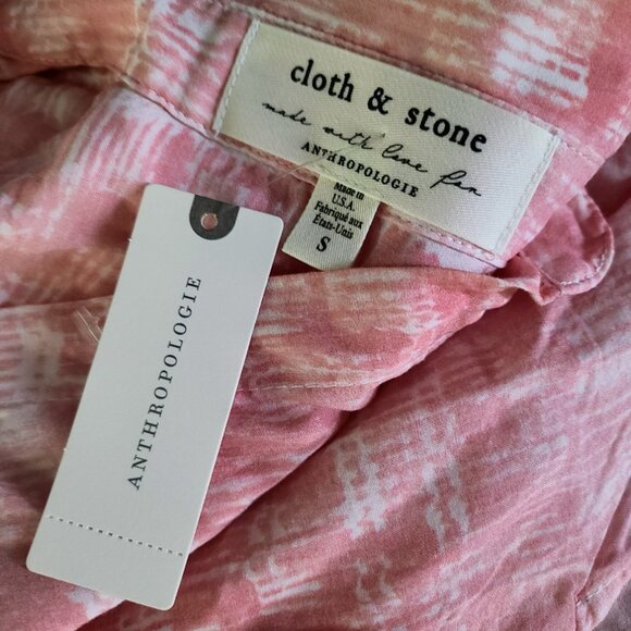 NEW Cloth & Stone Anthro Top S Pink White Lightweight Button-Front V-Neck Blouse - Picture 7 of 11